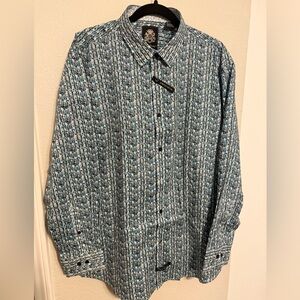 English Laundry Men's Blue and White Patterned Shirt